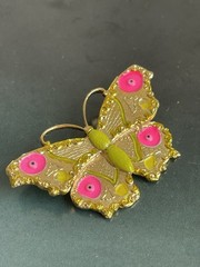 Vintage signed ART Arthur Pepper enamel butterfly brooch pink green