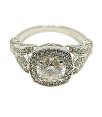 Art Deco Style Round Cut Lab Created Diamond 14k White Gold FN Wedding Ring