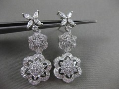 ESTATE LARGE 1.84CT ROUD & MARQUISE DIAMOND 14KT WHITE GOLD HALO FLOWER EARRINGS