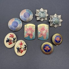 Vintage Clip-On Earring Lot 6 Pairs Enamel Faux Stone Mixed Styles Flowers