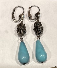 Turquoise Dangle Earrings Leverback Pierced Jewelry Vintage (?) See Description