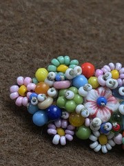 Vintage Seed Bead Flower Brooch C Clasp Fabric Back Pin Artisan MCM