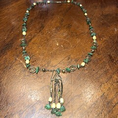Vintage Southwestern Artisan Necklace Sterling Malachite & Horn/bone Beads 925