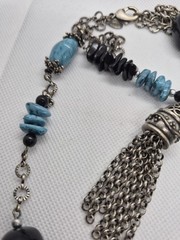 Vintage Chico’s Multi-Strand Blue and Black Necklace with Decorative Tassel