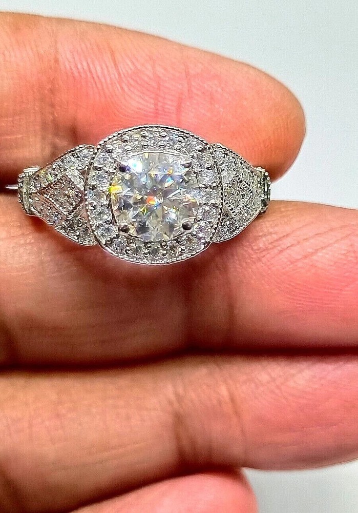 Art Deco Style Round Cut Lab Created Diamond 14k White Gold FN Wedding Ring