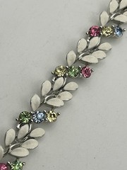 Lisner pastel blue pink green rhinestone white enamel flower leaves bracelet