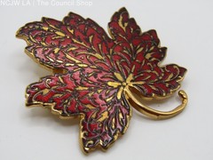 Metropolitan Museum of Art 24k Gold Plated Enamel Maple Leaf Brooch Pin