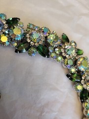 Vintage Juliana deep Green borialis Rhinestone Floral Silvertone Bracelet