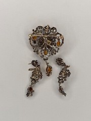 Antique Portuguese 19K Gold Silver Diamond Pearl Citrine Transform Parure Set