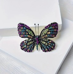 PURPLE MULTI-COLOR RHINESTONE BUTTERFLY BROOCH PIN~MOTHER’S DAY BIRTHDAY GIFT