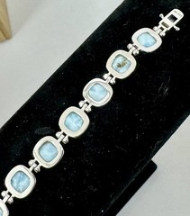 NWT-BBJ Sterling Silver Blue White Pectolite Larimar Ring Matching Bracelet Set