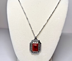 Vintage 1973 Sarah Coventry Silver tone Necklace “Autumn Beauty” Faux Agate 24″