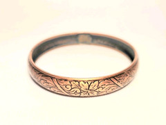Vintage Solid Copper Etched Floral Bangle Bracelet 8″ Circumference Boho Jewelry