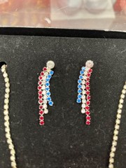 JC VTG Red white blue wms American flag Necklace earings set SKU 9908
