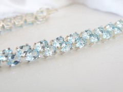 Vintage Sterling Silver 925 Double 2 Row Heated Blue Topaz Tennis Bracelet 7.5″