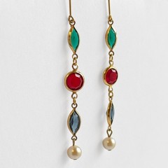 Vintage 1970s Austrian Crystal Multicolor Gold Plated Drop Dangle Earrings 2.75”