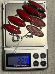 Vintage Sterling Silver 925 Cabochon Red Coral 6″ Bracelet 22.9g marquise shape