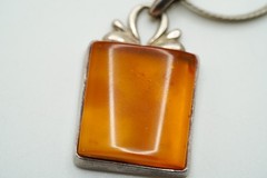 Vintage Sterling Silver Amber Pendant 45mm x 24mm Necklace 24″ x 3mm JB49