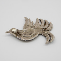 Vintage Pot Metal Brooch Large Bird Figural Pin Multicolor Rhinestones 2.6″
