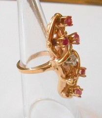 Impressive Ruby & Diamond 14K Yellow Gold Ring Large Organic Free Form Size 5