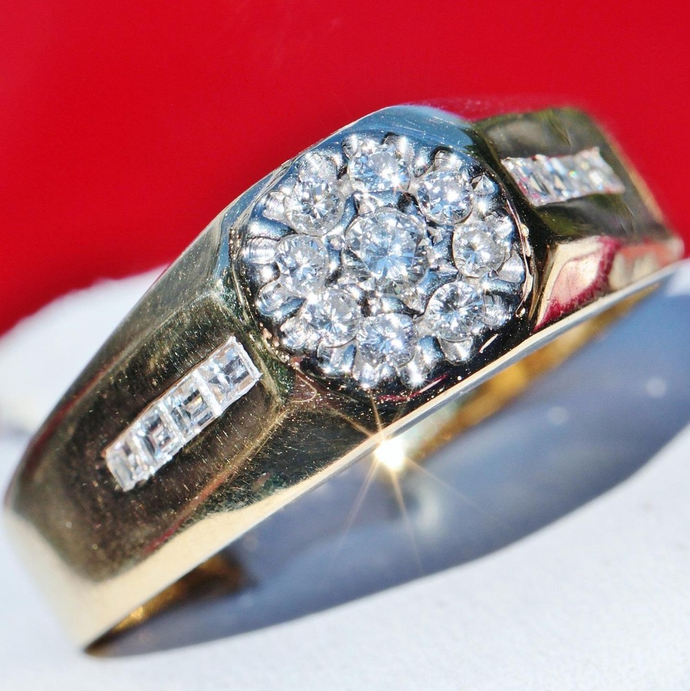 18k yellow gold ring 0.70ct natural diamond sz 11.75 vintage handmade 8.85g