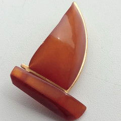 Vintage Soviet Amber Brooch. Sailboat. Kaliningrad. Made in USSR