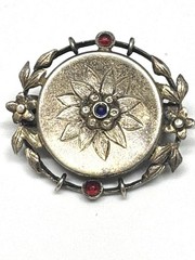 K17 1880-1920 ANTIQUE BROOCH Silver 835 Sapphire & Garnet 27 mm 1.1 Inches WW1