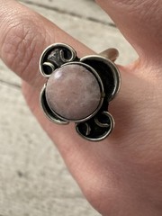 Vintage Adjustable Pink Quartz Scroll Work Ring