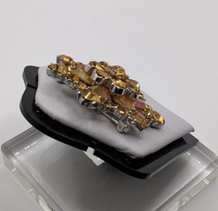 Vintage Silver Tone Topaz Pear & Square W/AB Oval Rhinestone Layered Star Brooch