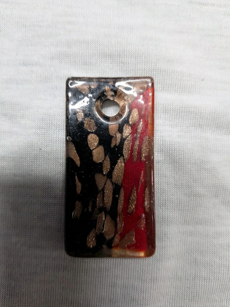 Vintage Rectangle Resin Pendant Black Red Gold Abstract Craft Jewelry Pendant