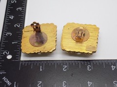 France Jacky de G Aurora Borealis Mother of Pearl Seashell Gold Clip On Earrings