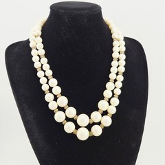 Vintage Double Strand Faux Pearl Necklace Adjustable Hook Clasp 1950s