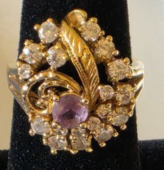 Vintage 14K HGE Amethyst Bling Cocktail Ring Size 7 Signed LIND