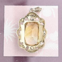 Vintage 1940s Emerald Cut Natural Citrine 835 Silver Signed Pendant