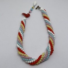 Vintage Japan Beaded 15” Necklace Red Blue Pink White Glass Beads 5908