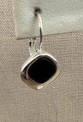 Vintage Silver Tone Metal Black Onyx Leaf Dangle Leverback Earrings E3-3