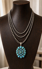 Western Turquoise Statement Necklace Navajo Pearl Style Beaded Necklace