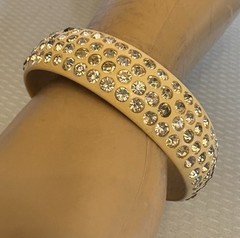 1920s Antique Celluloid Rhinestone Flapper Sparkle Bangle wide 4-row SMALL 6.5″