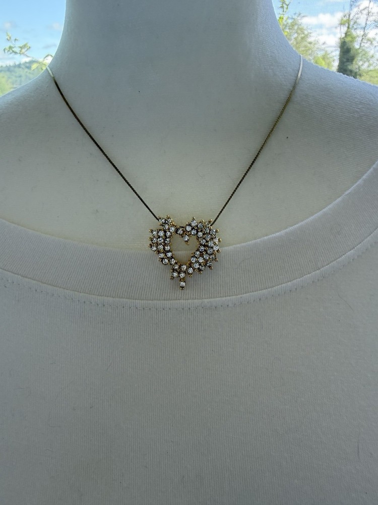 Vintage Crystal Open Heart Cluster Slide Pendant Estate Love Romance Victorian