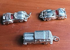 VTG MG SPORTS CAR (RED SEATS) (x2) & Station Wagon ~ .925 STERLING SILVER CHARM