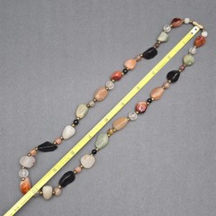 Vintage Multi Gemstone Beggar Bead Necklace 20″ Natural Stone Brass Accents