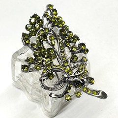 VTG Floral Spray Bow Pin Brooch Sparkling AB Peridot Green Crystal Rhinestones