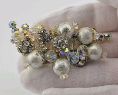 Juliana D&E Brooch #808 Silver Tone Dangle Balls Gold Tone Puddling Rhinestones
