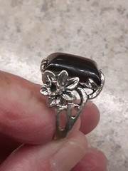 1980’s Tiger’s Eye Silvertone Lily Flower Ring Size 9.5