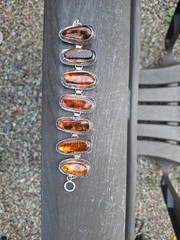 Silver Modernist Amber Big Baltic Bracelet Brutalist Abstract Design Artisan