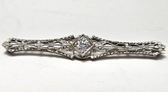 Art Deco Platinum & Gold Mixed .40ct Diamond Solitaire Brooch Bar Pin SI2 F/G