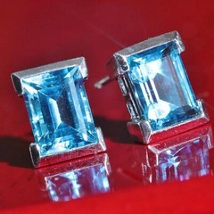 14k white gold earrings 3.00ct blue topaz stud vintage handmade 3.4gr N2540C