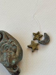 Handmade Green & Gold Polymer Clay Celestial Face & Star & Moon Charms Pendant –