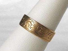 Antique Victorian 14k Rose Gold Hand Engraved Wide Wedding Band Ring Size 6.25