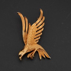 Large Vintage Americana Gold-Tone Eagle Brooch 2.5in Rhinestone Eye Bird Pin
